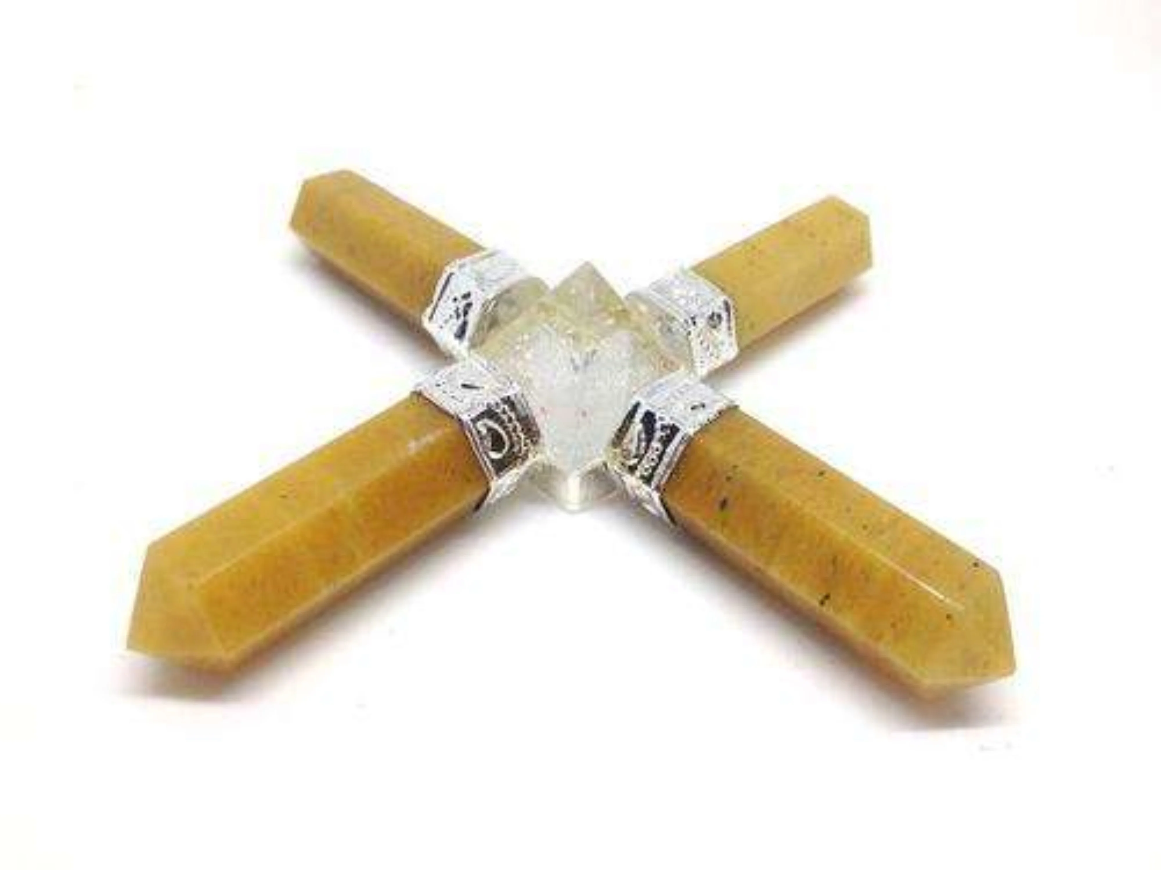 Natural Yellow Aventurine With Clear Quartz 4 Point Pyramid Energy Generator for Reiki Healing Meditation Vastu Protection