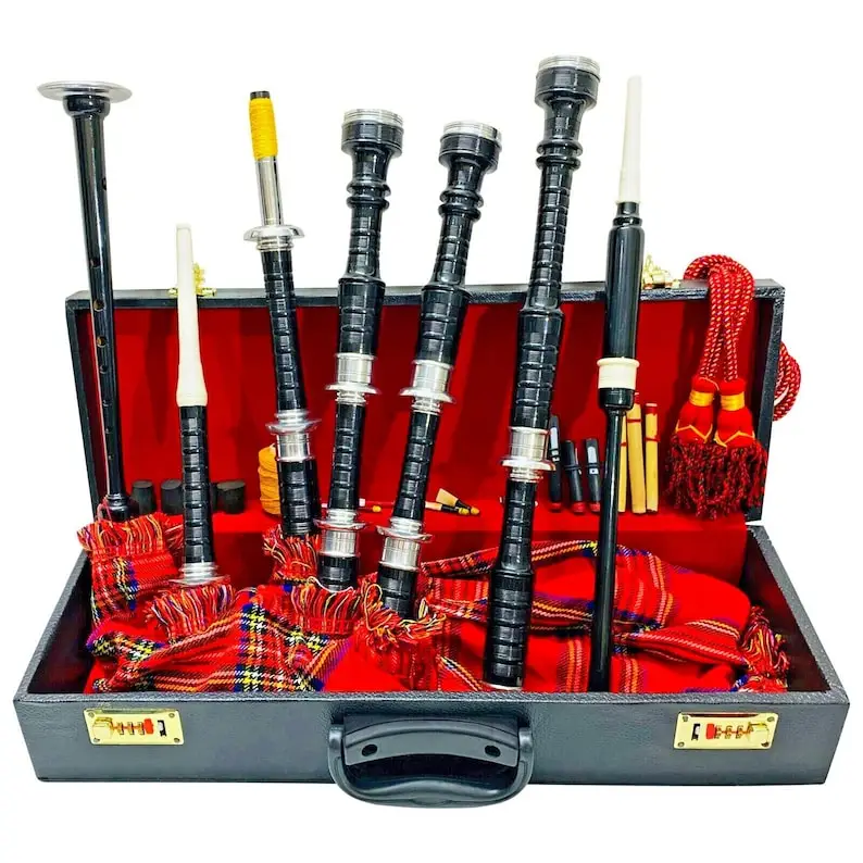 Scottish Bagpipe Full Set Silver Mounts/Great Rosewood Highland Bagpipe with Tutor Book