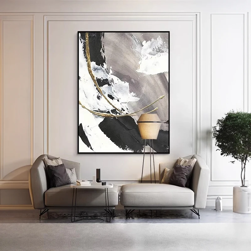 Wholesale abstract luxury hand-painted oil painting thick texture villa furniture decoration living room 3D wall painting