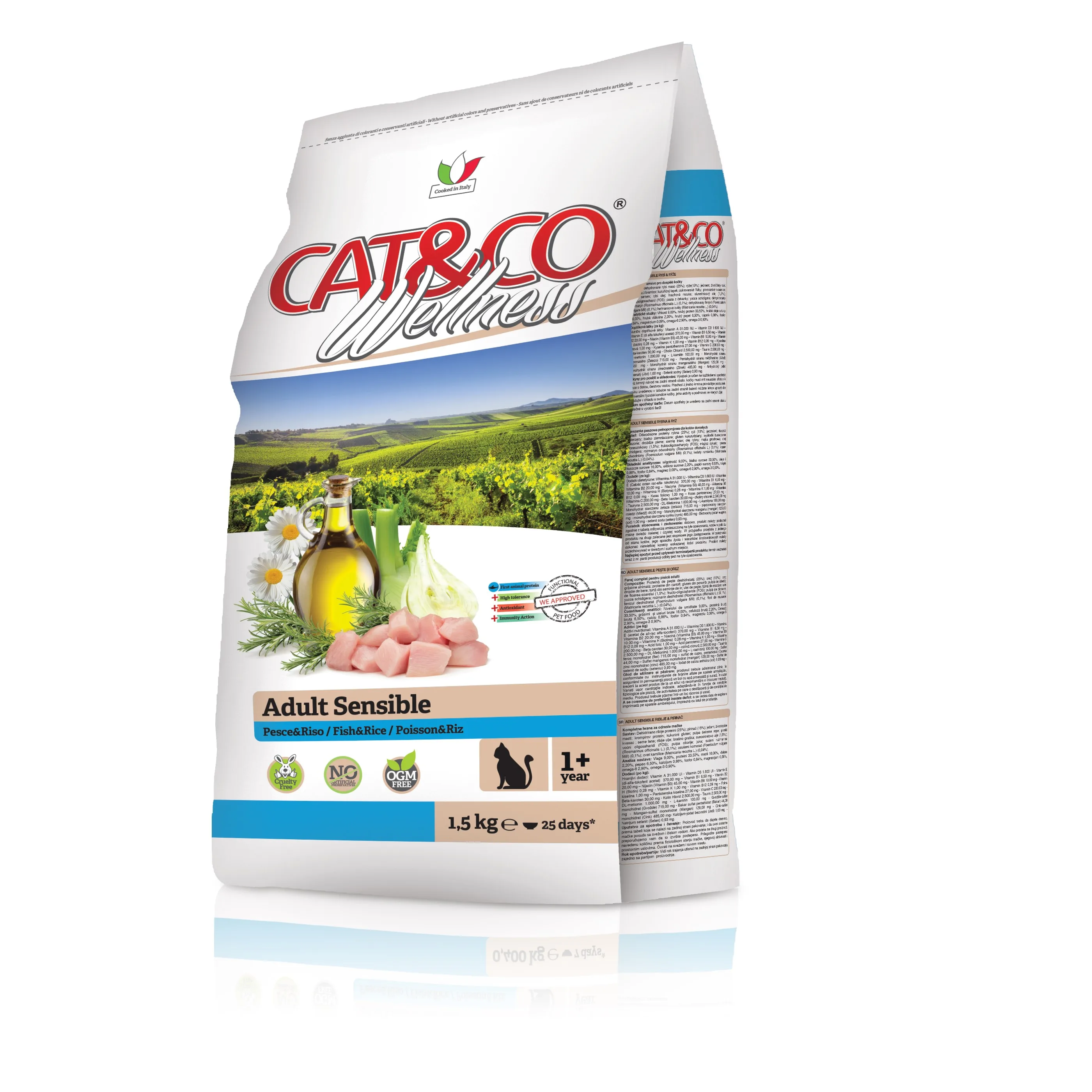Italian Pet Food for Cat with Fish Dried Proteins Content Adult Cat Food for Cat Wellness in new Pack 1.5kg