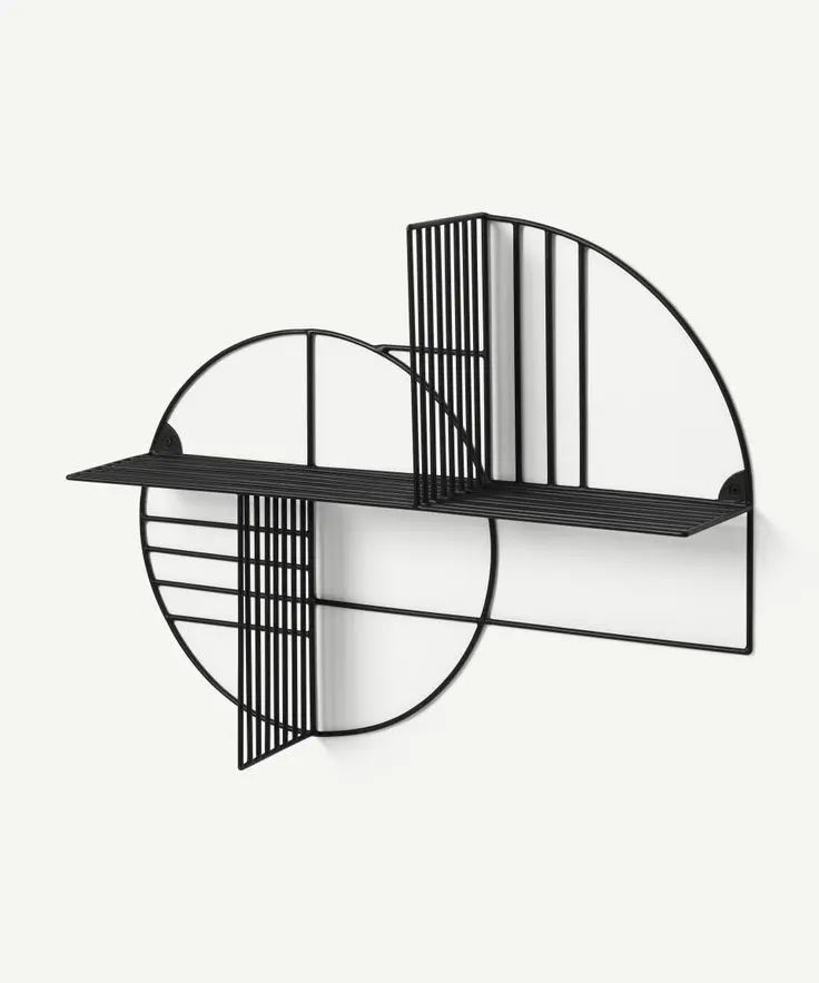 Black Finished Large Decorative Wall Mounted Standing Curved Metal Shelves Storage Organizer for Kitchen Bathroom