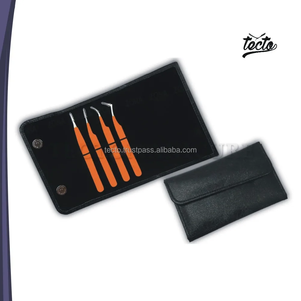 professional Eyebrow Tweezers Kits Green Handle Grip With Leather Pouch Manicure Beauty Eyebrow Tweezers