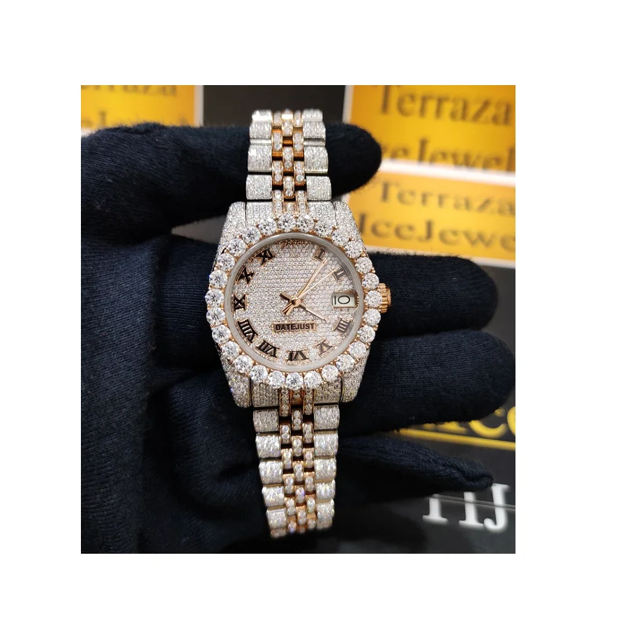 Роскошные индивидуальные часы vvs moissanite багет алмазные трендовые VVS для мужчин