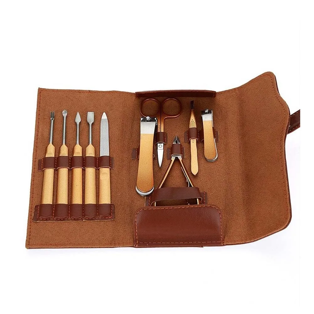 Manicure Set 10 In 1 Full Function Kit Professional Stainless Steel Pedicure Sets With Leather Portable Case Idea Gift