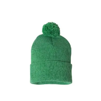comfy Pom Pom Green high quality Beanie winter hat in acrylic wool knitting with embroidery logo available on factory price