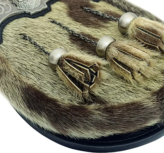 Black Genuine Leather Sporran Celtics Knot Double Embossed Scottish Kilt Sporran W-chain And Belt