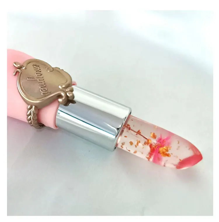 OEM custom waterproof dried flower jelly lipstick moisturizing transparent temperature color changing lip balm