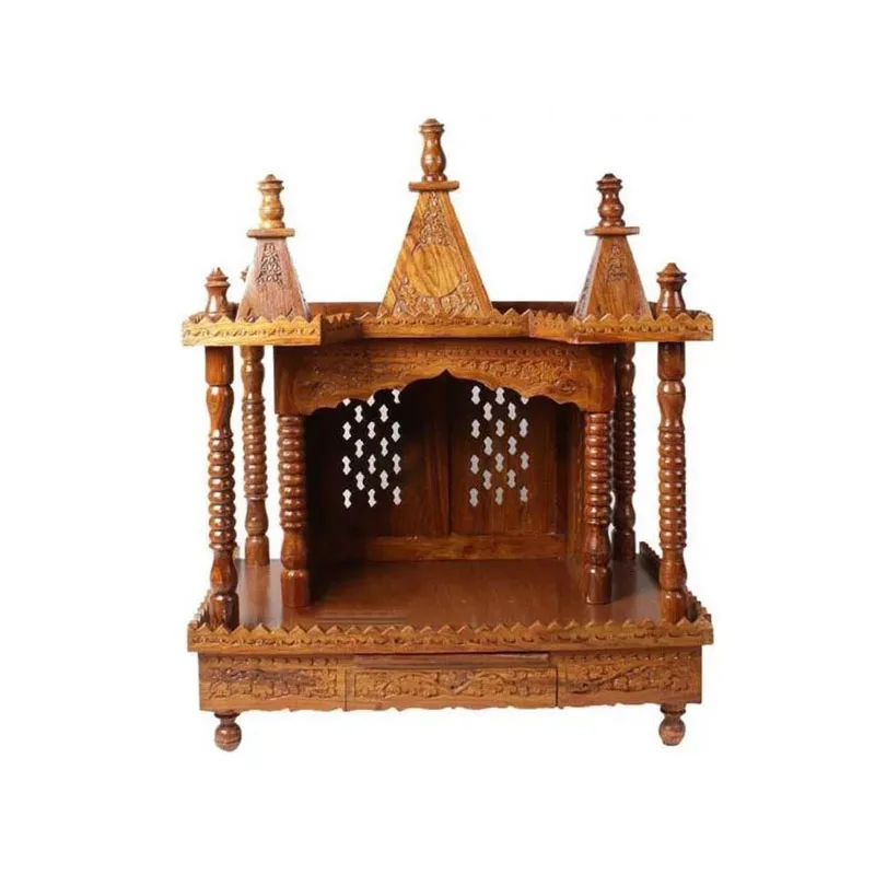 Hot Sell Heavy Carving Teak Wood Mandir Antique Brown Finis_h Temple For Home Antique Brown Finis_h Temple For Home Hot Sale
