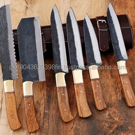 6 Pcs Wood Handle Hot Selling Chef Knife Set Accessory Damascus Steel Professional Kitchen Knives