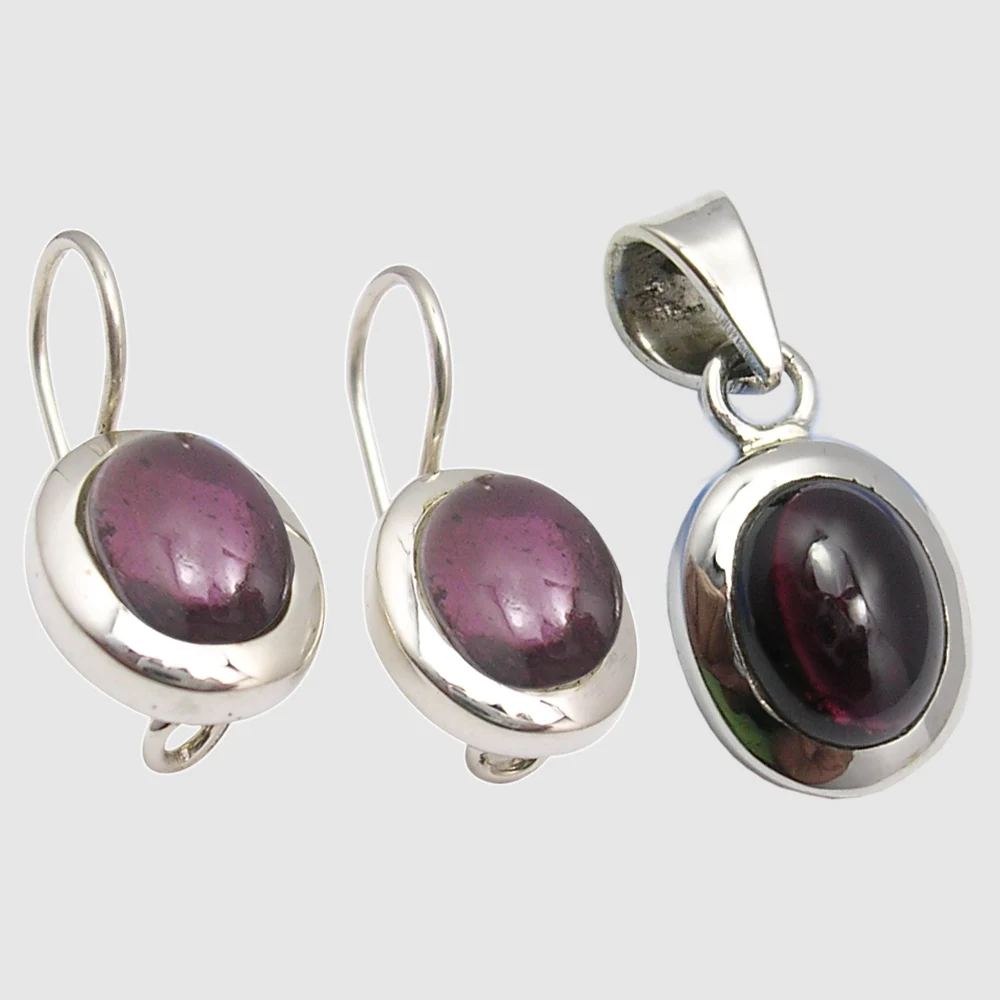 SilverStarJewel January Birthstone SET Jewelry 925 Silver CAB GARNET Matching Earrings Pendant Names Of Jewelry Designers