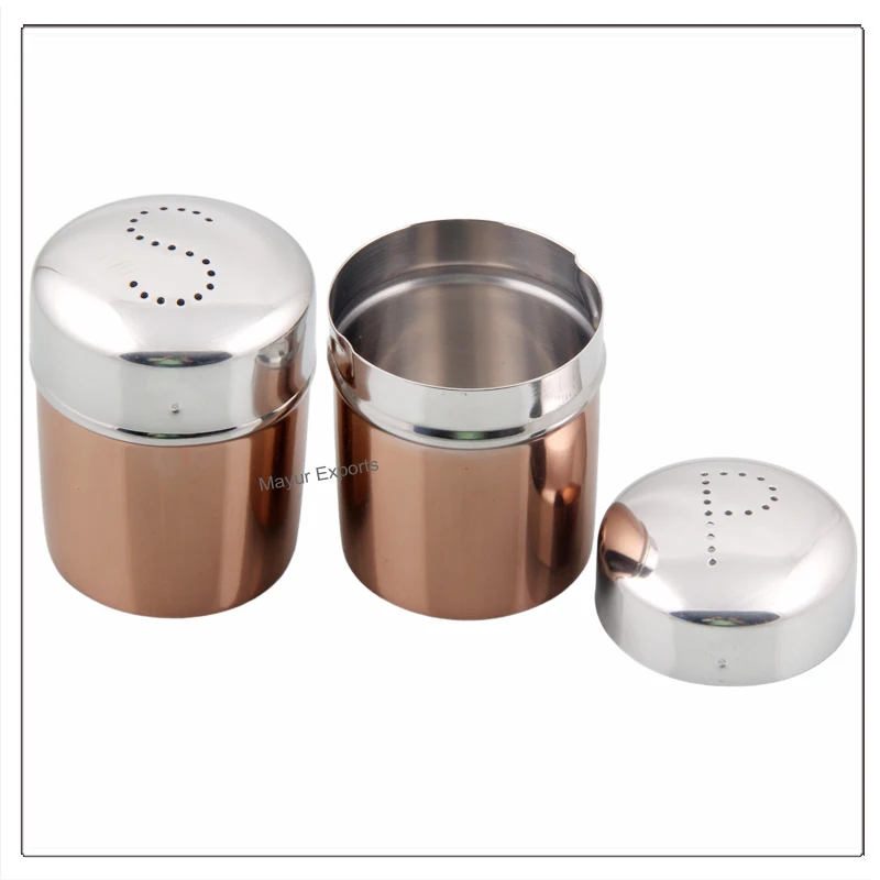 Stainless Steel Salt Pepper Shaker Metal Herb Shaker Spice Shaker with S and P Shape holes Copper Finishing