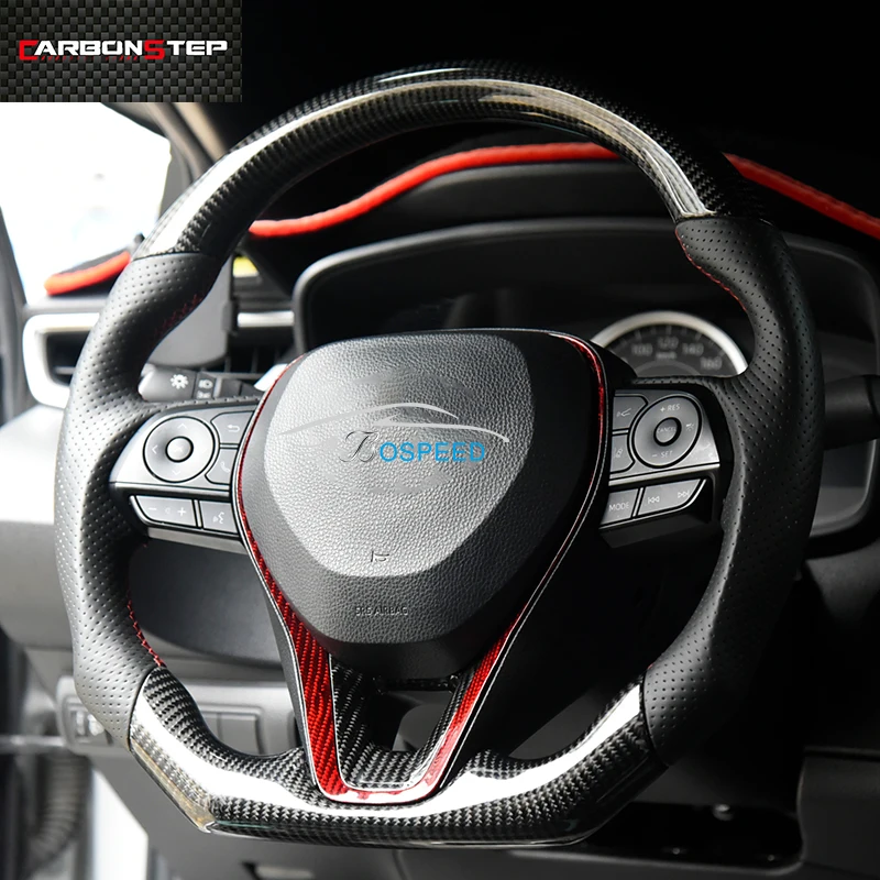 Factory Wholesale glossy carbon fiber perforated leather steering wheel for Toyota camry  rav4