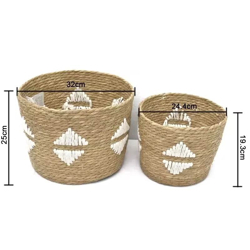ZONNEST Hight Quality Cheap Natural Round Cattail Grass Woven Craft Basket Handmade Straw Woven Storage Box Basket Set For Home