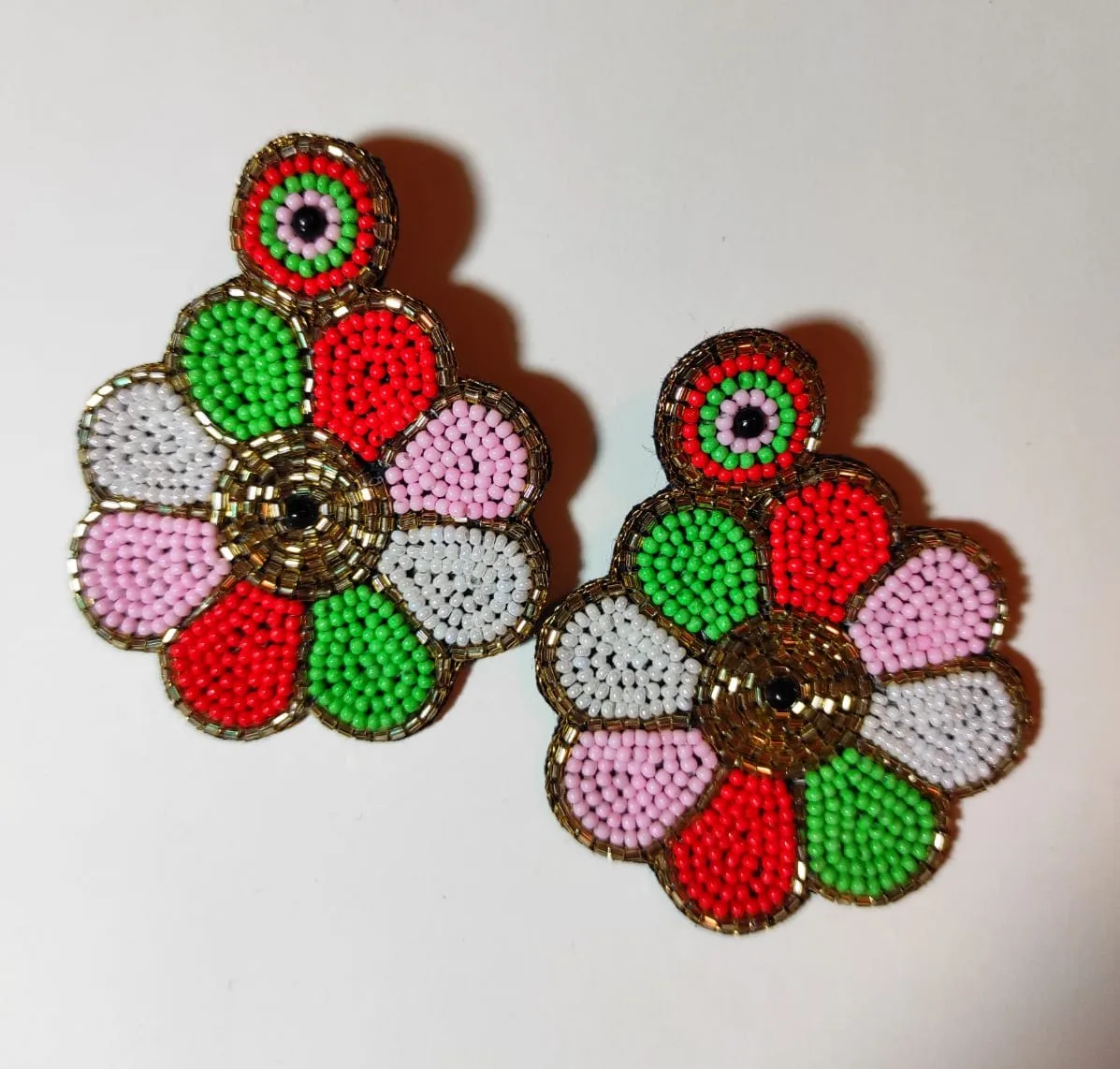 Water Melon Mardi Gras Embroidered Glass Beads Earrings
