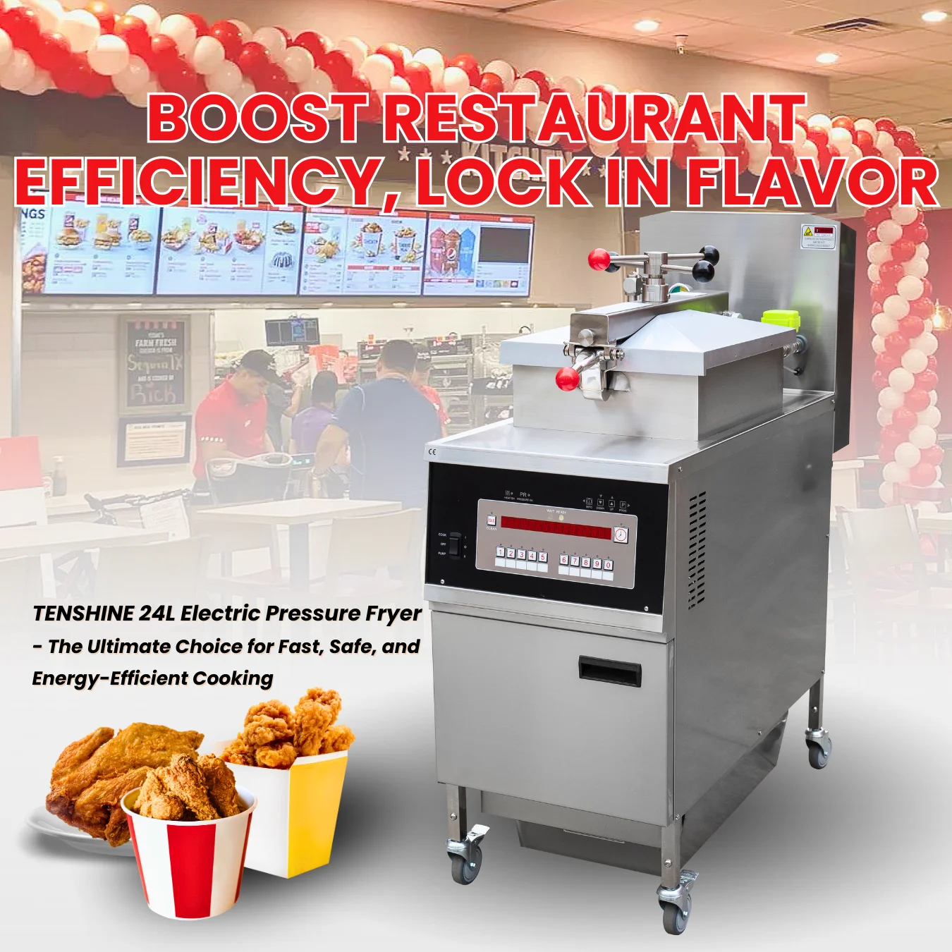 25.36QT KFC Kitchen Fried Chicken Henny Penny Fryer Chicken Broasted Machine Commercial Fryer Programing w/Oil filter