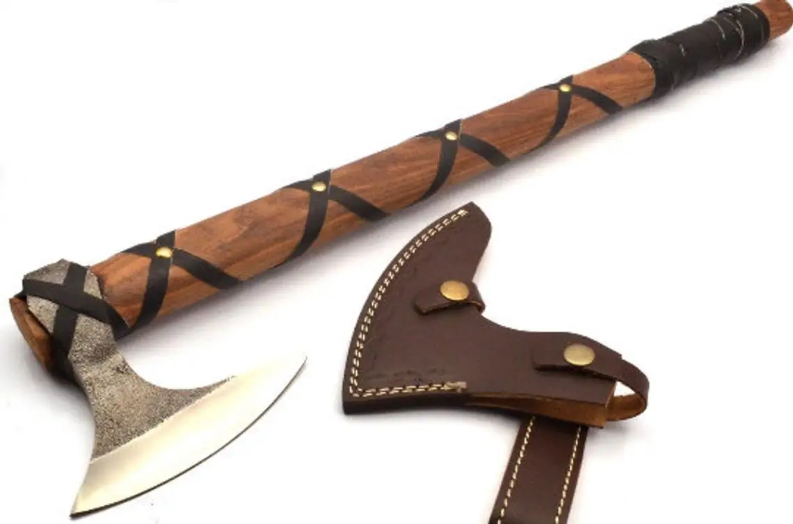 Custom Handmade Corban Steel Viking Camping Tamahawk Hatchet Axe With Wood Handle +Leather Sheath Christmas day Gift