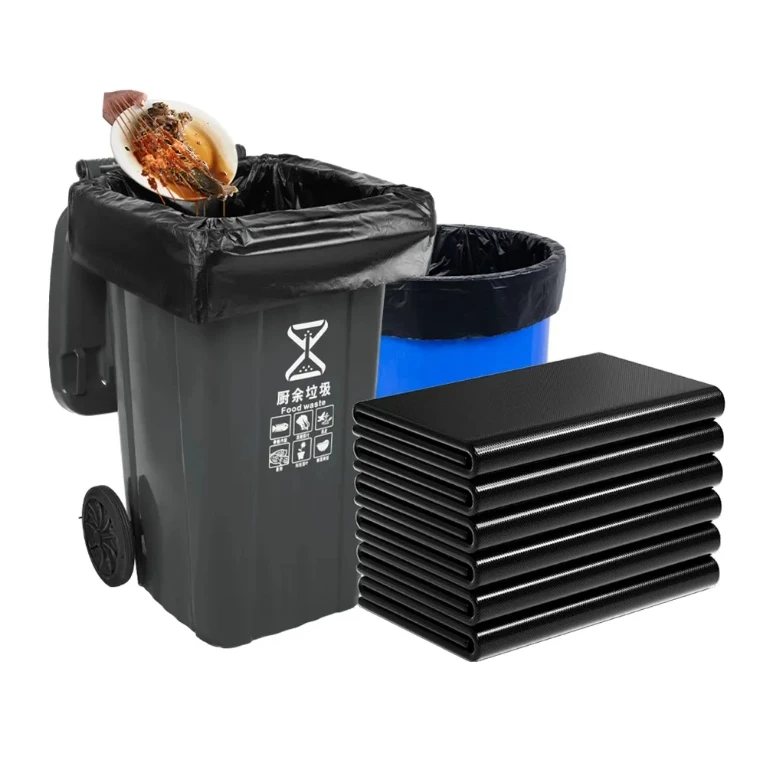 Custom Logo 55 Gallon Heavy-Duty Black Cross Tie Garbage Bags Large Plastic contractor Rubbish Trash Bags