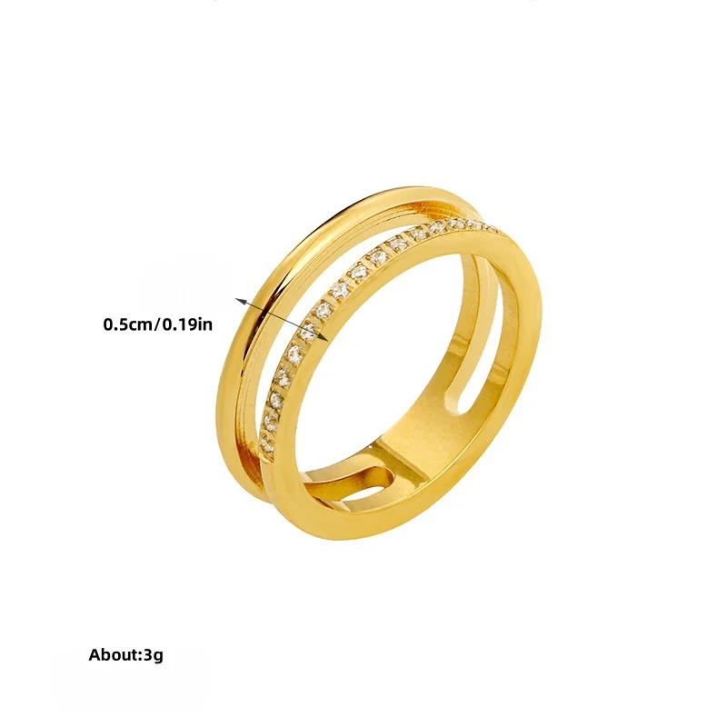 Fenyi wholesale jewelry fashion men and women 18K PVD gold-plated double-layer zircon couple rings not easy to oxidize jewelry