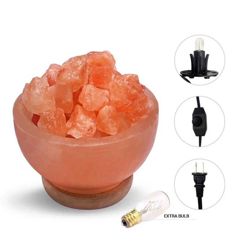 Top Selling Himalayan Salt Lamp Fire Bowl Carved Pyramid Style with Decorative Salt Chunks for Home Decoration