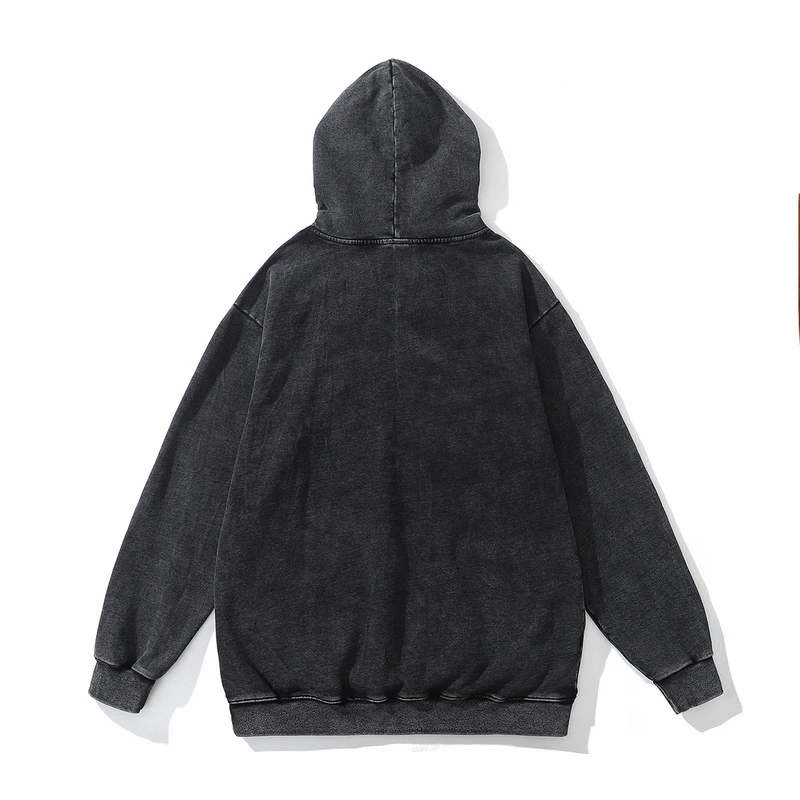 Heavy weight 430gsm French terry black pigment dye hoodies plus size stone wash men hoodie