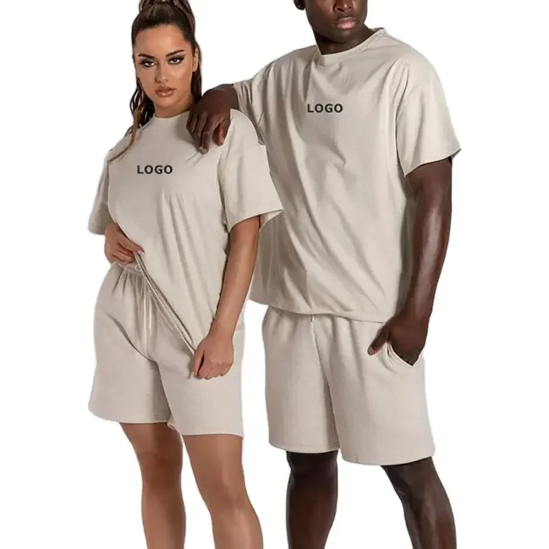 Customized women summer 2 piece tracksuit short set unisex sweatsuit printed short sleeve summer shorts t shirt set men