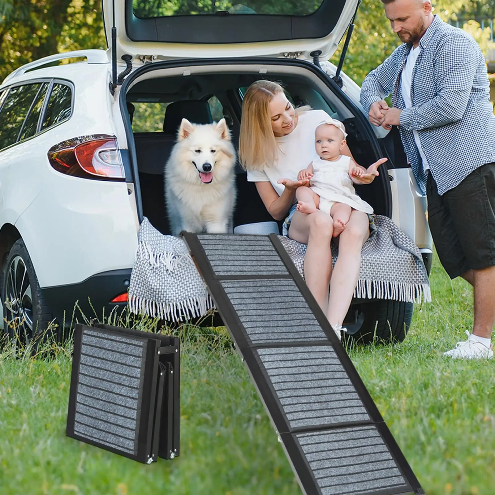 CANBO Adjustable Pet Dog Car Ramp for Large Dog Outdoor Foldable Dog Ladder Aluminum