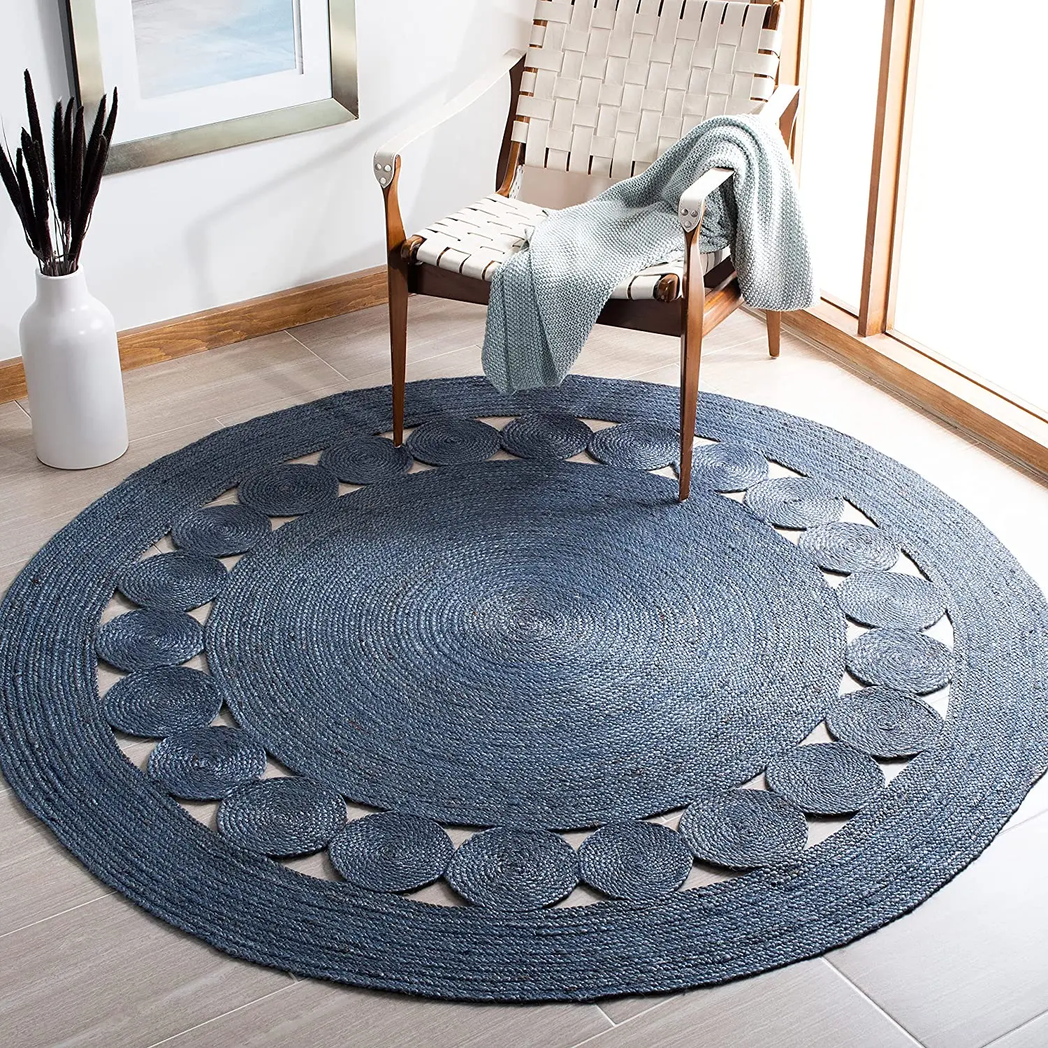 Natural Fiber Round Collection Round Black Handmade Boho Charm Farmhouse Jute Area Rug