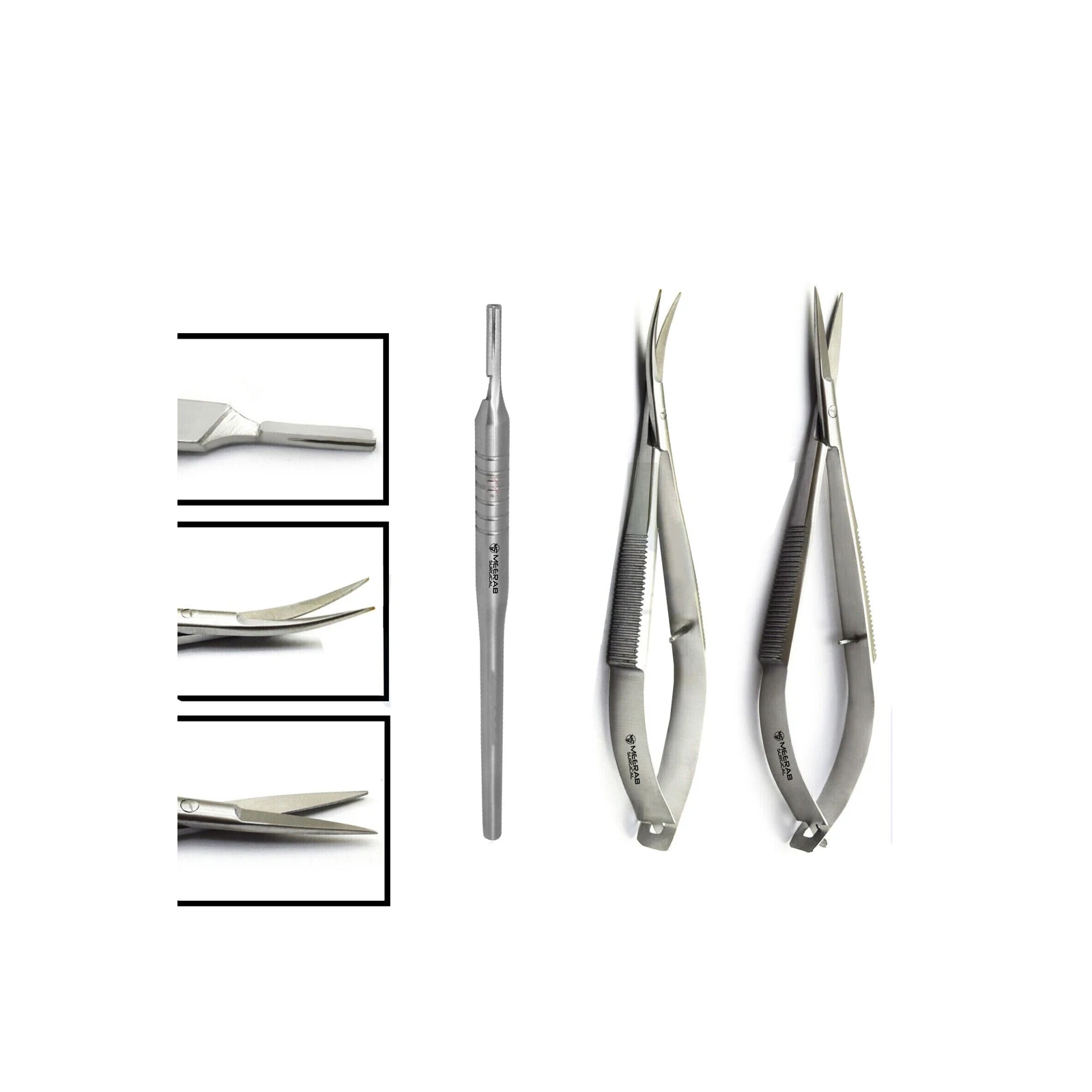HOT SALE MEERAB Noyes Micro Suture Scissors Spring Action Microsurgical Scalpel Handle Set CE APPROVED