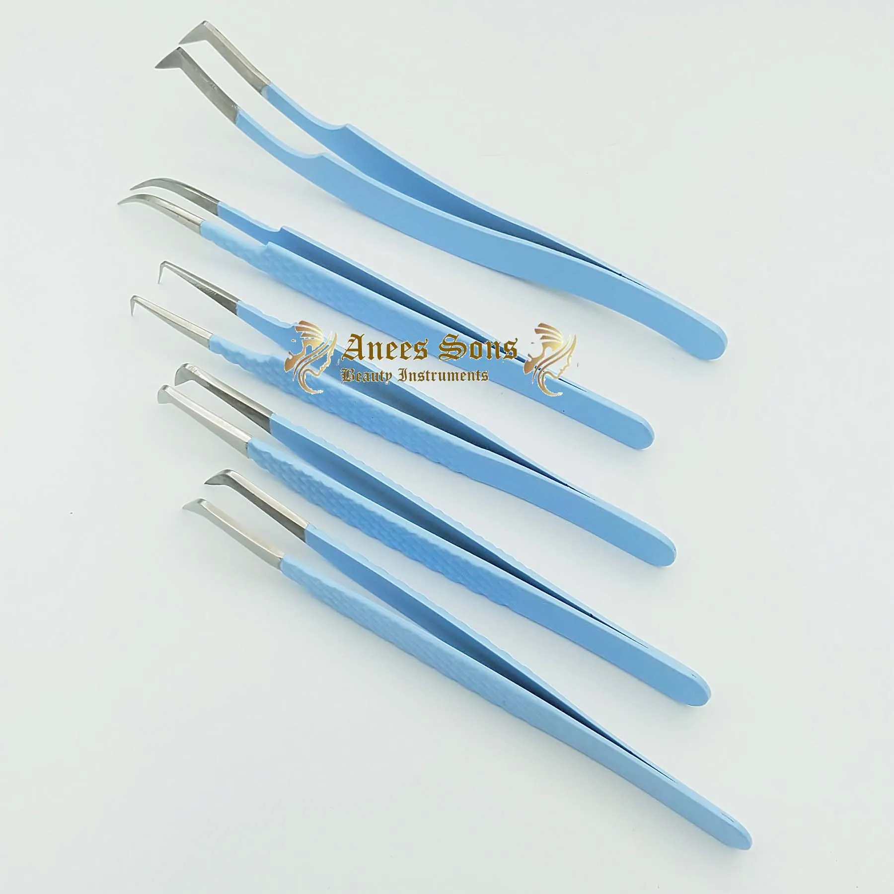 Sky Blue With Silver Tip Japanese Stainless Steel Eyelash Extension Tweezer With Private Label Lash Tweezers