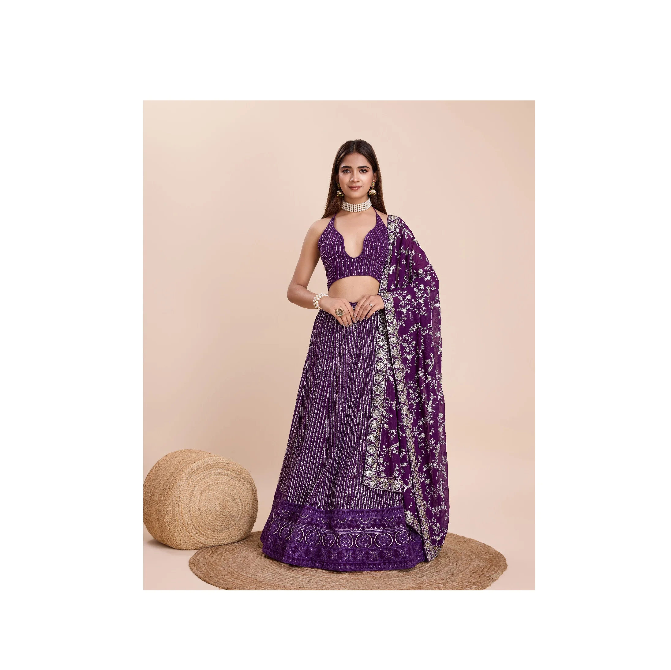 Premium Quality Designer Faux Georgette Lehenga Choli with Thread & Sequins Embroidery Work for Elegant Events for Wholesale