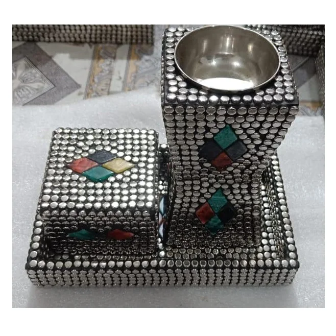 Premium Arabic Wood And Metal incense bakhoor set Home Decor burner wooden tray & box bukhoor set for Ramadan Gift from India