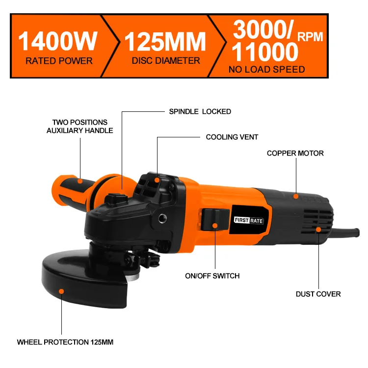 Factory direct 1400w 115mm marble cutter polisher corded portable electric Angle Grinder
