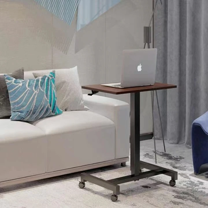 One Leg Movable Table Single Column Electric Height Adjustable Pneumatic Lifting Mobile Standing Desk With Wheels Desk Table