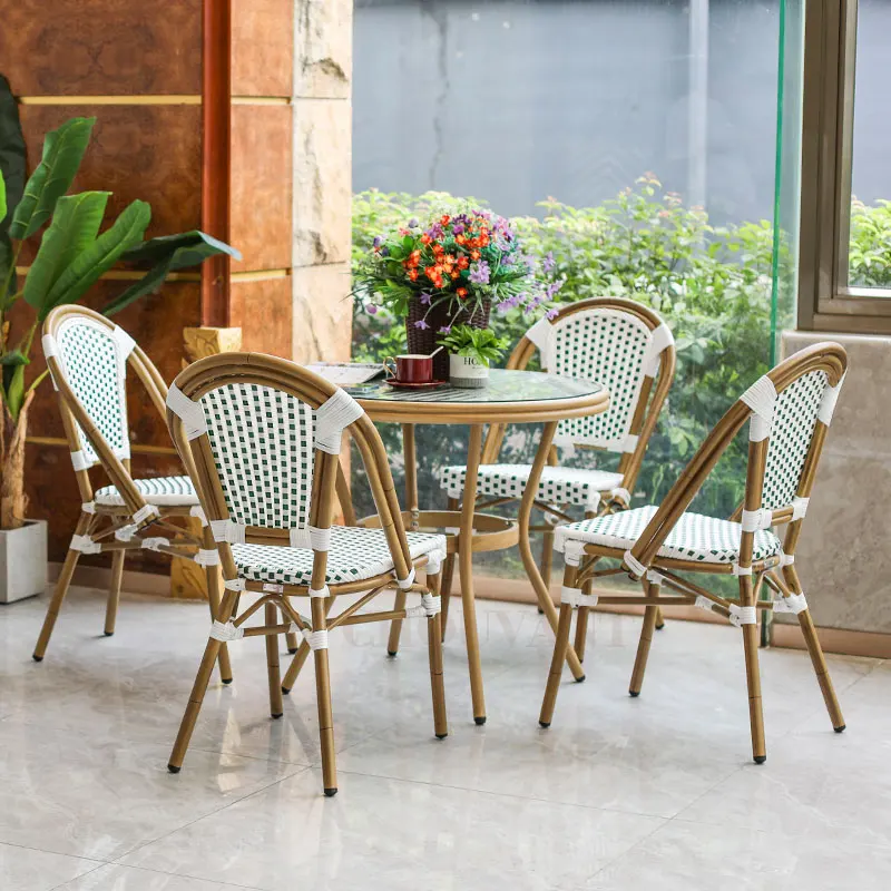 Ротанговый уличный ресторанный сад парижские бистро обеденные штабелируемые стулья французский стиль ротанговый стол и стул для улицы