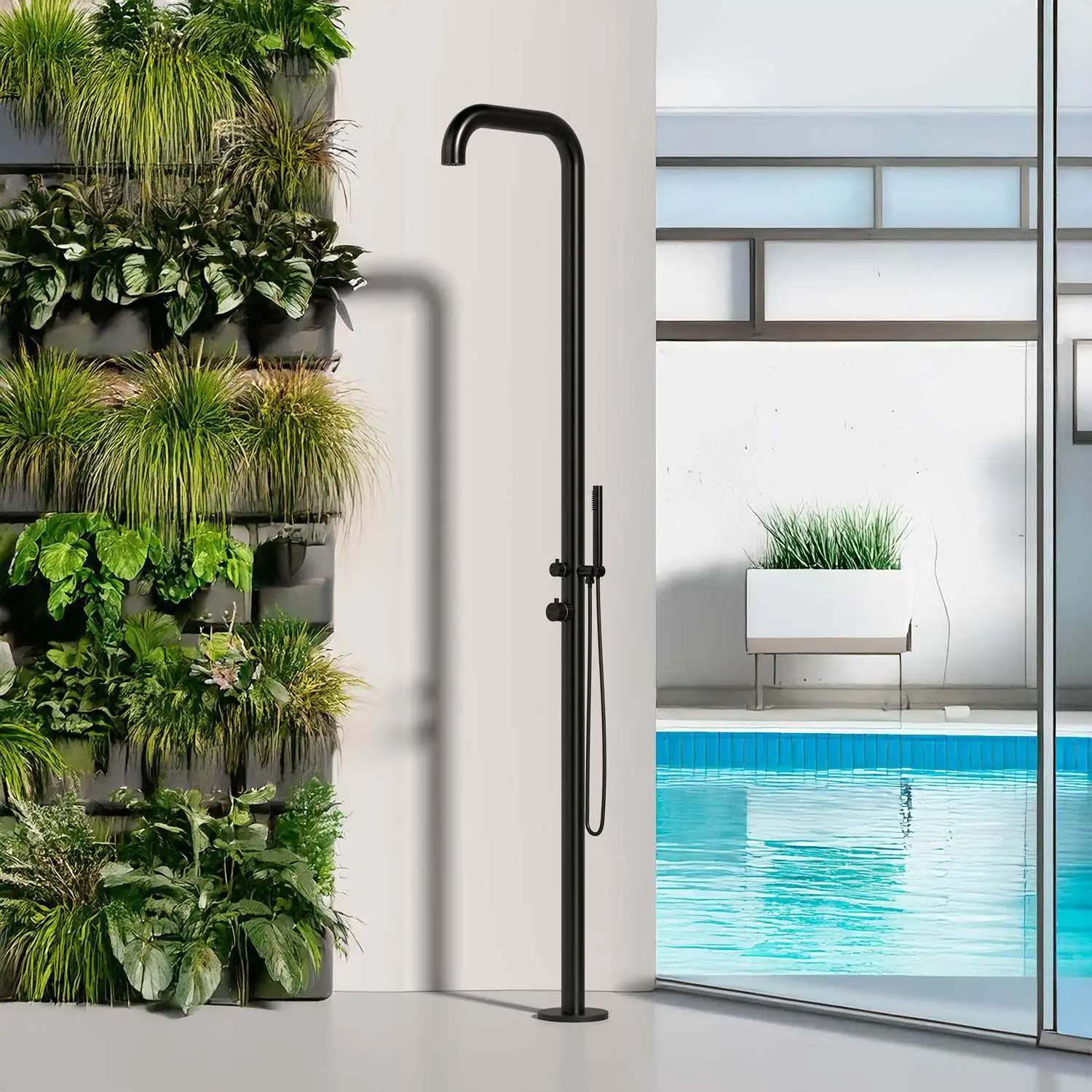 316L Stainless Steel Pool Shower With Mixer And Hand Shower 230 Cm Black Sined