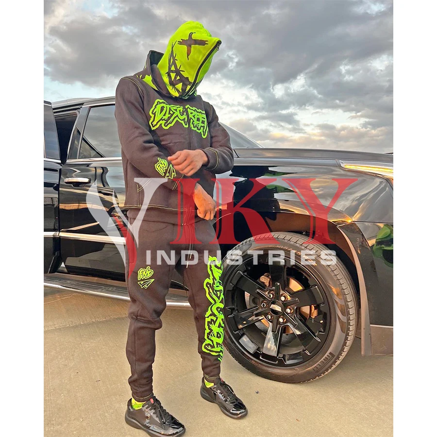 Full zip up Flare tracksuit cargo pocket Stacked pants Flared Sweatpants And Hoodie Sets Tracksuit for men custom sweat suit