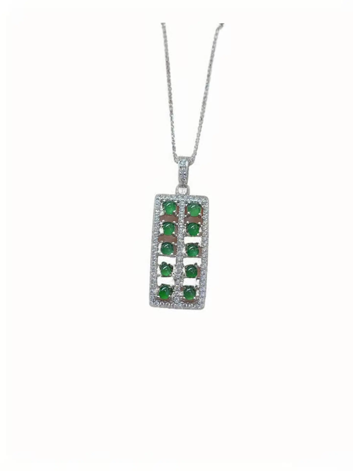 2024 Temperamental fair exquisite and elegant silver-inlaid natural jadeite abacus pendant necklace