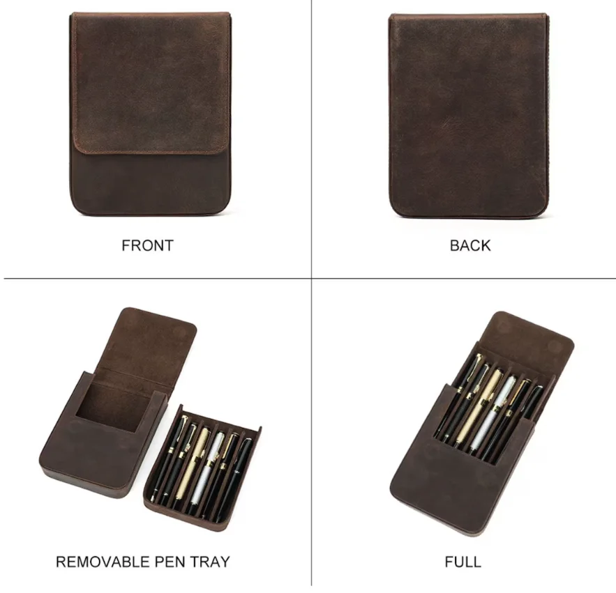 Personalized Fountain Pen Case Genuine Leather Holder Pencil Pouch Retro Pen Box Organizer School Office Men Women gift