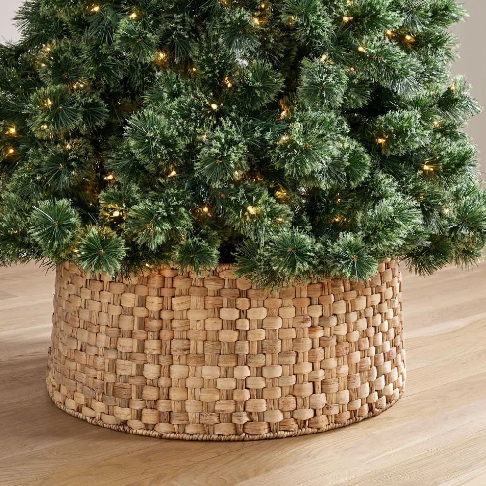 Woven Round Christmas Tree Collar, Hyacinth/Rattan/Seagrass Christmas Tree Ring, Xmas Tree Skirt