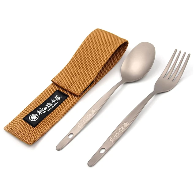 Titanium camp cutlery set with case spoon and fork set individual cutlery set Easy to carry outdoor eating utensils