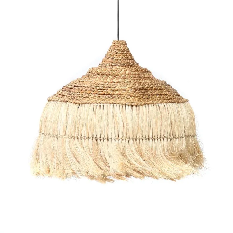 Low cost wholesale new design yellow raffia seagrass lampshade for lamps handmade jute pendant lights
