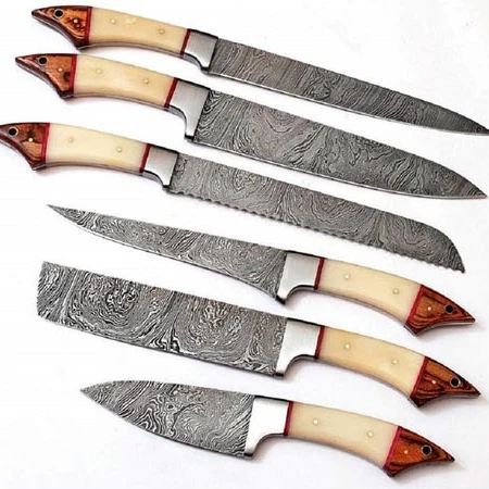 Handmade Damascus Steel Custom Kitchen Chef Japanese Knife Set Professional Vegetables Meat Cutting Leather Sheath High Quality