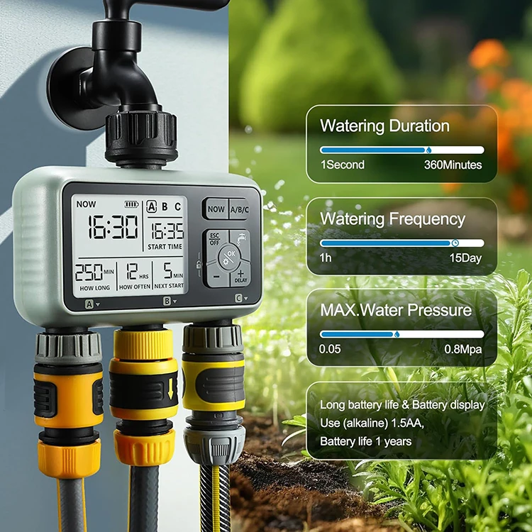 New Design Garden Electronic Automatic Three Zone Water Timer Watering Irrigation System HCT-378