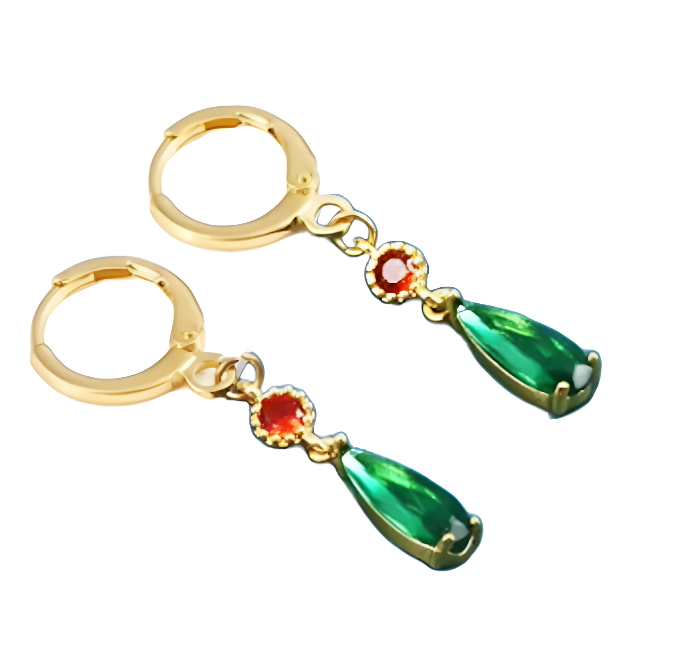 16k Gold Brass Howls Castle Earring With Green Agate And Red Garnet Gemstone In Sterling Silver Anime Cosplay Earring Jewelry