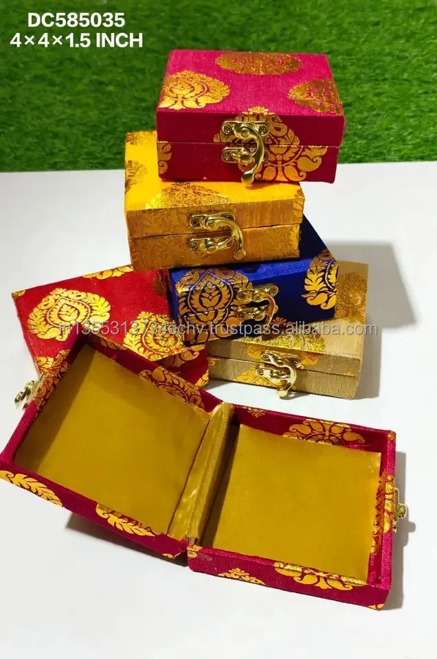 Indian Rajasthani Handmade Decorative Brocade Box with Tealight Candle Holder For Wedding Favour