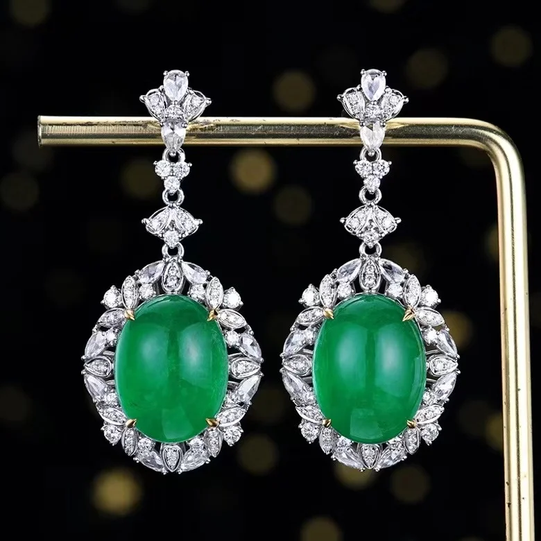 MEDBOO Fine Jewelry Factory Custom Real 18k White Gold 22.98 Carats Oval Cut Jewellery Natural Gemstone Emerald Green Earrings