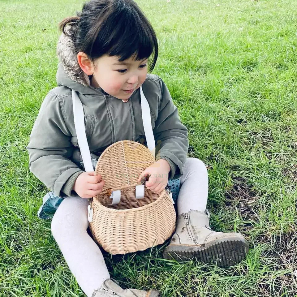 Handmade rattan kids crossbody wicker bag backpack bike scooter basket from Vietnam