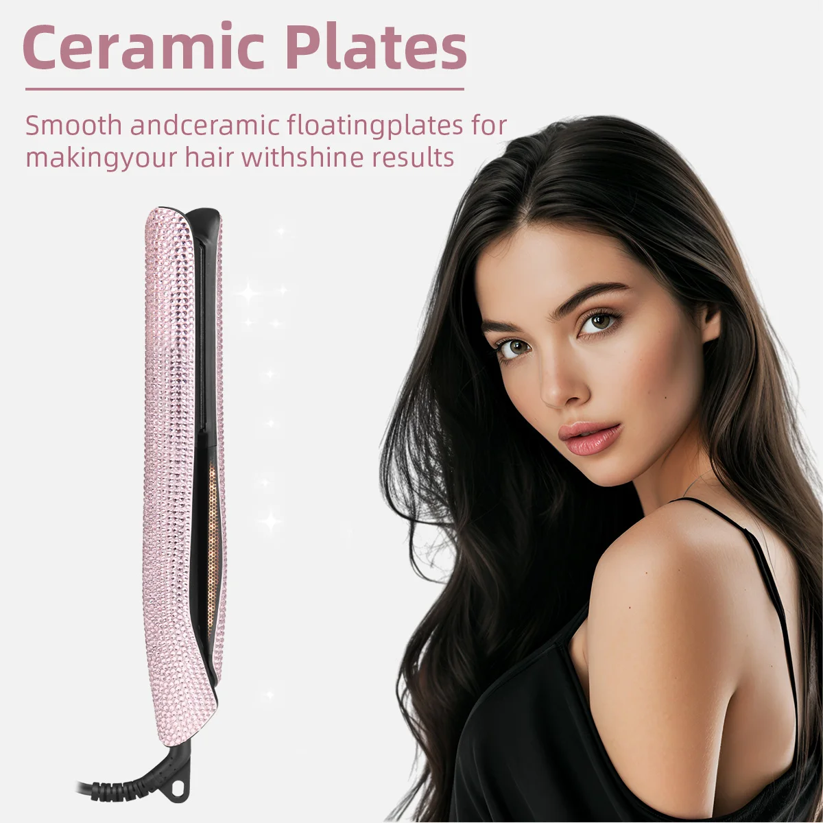 Professional Portable Gemstone Titanium Flat Hair Straightening Iron Diamond Bling Hair Straightener Electric Dual Voltage