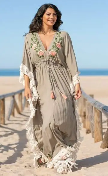 New Designs Ladies Rayon Embroidered Long Kaftan Dress Printed and Hand Dyed Tie & Dye at Factory Prices