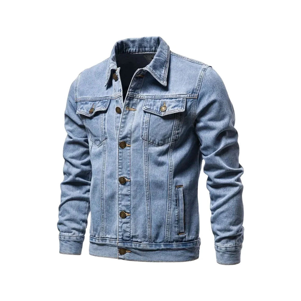 Denim Jacket Men Casual Solid Color Lapel Single Breasted Jeans Jacket Men Autumn Slim Fit Quality Mens Jacket with custom color